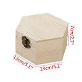 LONG TAO 2 Pcs 5.1''x5.1''x2.7'' Unfinished Wood Box Hexagon Wooden Treasure Boxes Wooden Storage Box Natural DIY Craft Stash Boxes with Hinged Lid and Front Clasp for Crafts Art Hobbies Home Storage