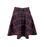 Women's High Waisted Short A-line Flare Gothic Mini Black Red Plaid Pleated Skirt Dress