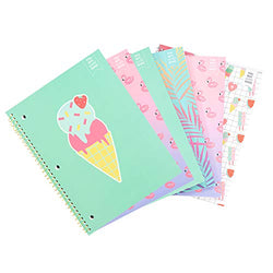 Yoobi | Spiral Notebooks | Variety 6 Pack in Fun Ice Cream, Palm Leaves & Flamingo Patterns | 1 Subject | 100 College Ruled Sheets | 3 Hole Punched and Perforated | 8" x 10.5" Paper | Pack of 6