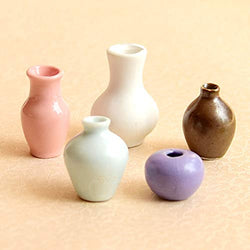 BARMI 5Pcs/Set 1/12 Solid Color Vase Furniture Miniature Toy Dollhouse Model Ornament,Perfect DIY Dollhouse Toy Gift Set
