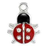 Housweety 5 PCs Charm Pendants Rhinestone Enamel Red Black Ladybug Silver Tone 17mmx13mm