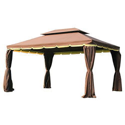 Outsunny 10' x 13' Outdoor Patio Gazebo Canopy with 2-Tier Polyester Roof, Vented Mesh Sidewall, & Strong Aluminum Frame