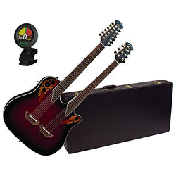 Ovation CSE225-RRB Double Neck Celebrity Ruby Red Acoustic Guitar w/Case and Tuner