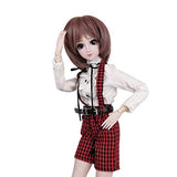 EVA BJD 1/3 SD Doll 24" Ball Jointed Gift BJD Doll +Makeup +Full Set School Uniform Girls (Light Brown Hair)