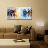 Large Hand Painted Abstract Reflection Cityscape Canvas Wall Art Modern Oil Painting Contemporary Decor Artwork (60 x 30 inch)