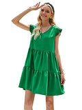 Romwe Women's Casual Cap Sleeve Flounce Sleeve V Neck Ruffle Hem Babydoll Dress Top Green Medium