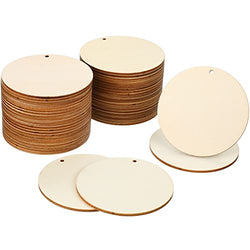 Jetec 50 Pieces Wood Circles Unfinished Round Cutouts Pre-drilled Tags Slices Blank Wooden Discs with Holes Pendants for Craft DIY Painting Carving Wood Burning Door Party Hanger Decor (3 Inch)