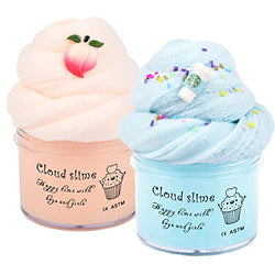 2 Pack Cloud Slime Kit, DIY Stress Relief Toy Fluffy Slime with Cute Slime Fun Charms, Kids Party Favors Slime Putty Toys, Birthday Gift, (Apricot & Blue)