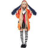 Anime Kakegurui Twin Yomoduki Runa Uniform Cosplay Costumes Orange Hooded Jacket Coat with Ears and socks