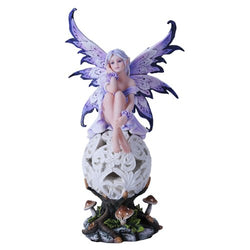 Purple Elegante Flower Fairie Sitting on Changing Color Led Orb MeadowMushroom Fairy Statue