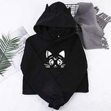 CREPUSCOLO Sailor Moon Cat Ear Crop Top Hoodies Anime Fans Pullover Sweatshirt (Cat-Black, xx_l)