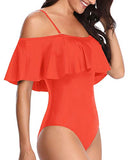 Tempt Me Women's Orange Off Shoulder One Piece Swimsuits Flounce Ruffle Bathing Suits L