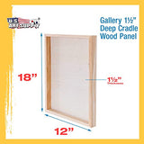 U.S. Art Supply 12" x 18" Birch Wood Paint Pouring Panel Boards, Gallery 1-1/2" Deep Cradle (Pack of 2) - Artist Depth Wooden Wall Canvases - Painting Mixed-Media Craft, Acrylic, Oil, Encaustic