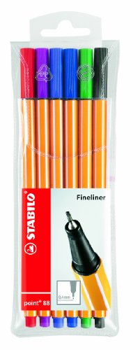 Stabilo Point 88 Fineliner Pens, 0.4 mm - 6-Color Wallet Set