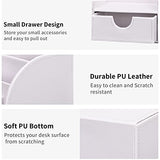 KINGFOM Pu Leather Desk Organizer Pen Pencil Holder Office Supplies Caddy Storage Box 6 Compartments with Drawer White (Full Pu Leather)