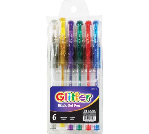 BAZIC Glitter Color Gel Pen w/ Cushion Grip, 6/pack, Assorted Color