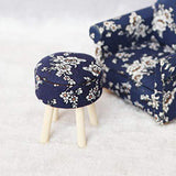 Shuohu Wooden Round Floral Printed Chair for 1/12 Scale Dollhouse Pretend Play Toy Accessories