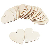 WYKOO 50 Pcs 3 Inch Natural Heart Wood Slices DIY Wooden Ornaments Unfinished Wooden Heart Embellishments with Natural Twine for Valentine's Day, Wedding, Thanksgiving, Home Decoration