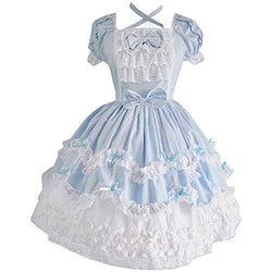 Re-Lady Women Sweet Lolita Dress Princess Cosplay Costumes Lace Layers Maid Dresses M A-Blue