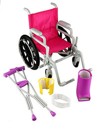 CLICK N' PLAY Doll Wheelchair and Crutches Set, Perfect For 18 inch American Girl Dolls