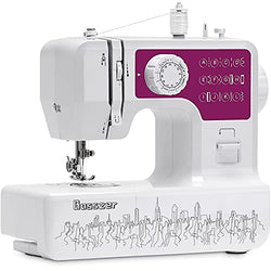 Bosszer Mini Sewing Machine for Beginners and Kids,Portable Household Small Sewing Machines, with Foot Pedal 12 built-in Stitches, 2 Speed Sewing Made Easy -Purple/White