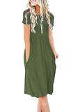 DB MOON Women Summer Casual Short Sleeve Dresses Empire Waist Dress with Pockets (Army Green, XS)