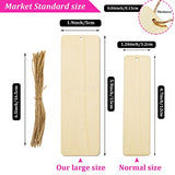 Large Size Wood Blank Bookmarks Rectangle Shape Blank Hanging Tags Unfinished Wooden Book Markers Ornaments with Holes and Ropes for DIY Crafts, Wedding Birthday Party Decors, 6 x 2 Inch (48)