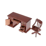 DYNWAVE 1/12 Dollhouse Mini Wood Drawer Desk Chair Set for Office Furniture and Dolls House Life Scene Ornament