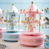 Carousel Happy Birthday Cake Bunting Topper Cake Topper Garland, Birthday Party Cake Decorations Plastic Merry-Go-Round Horse Christmas Birthday Gift Carousel Music Box, (Blue)