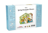 Rolife DIY Miniatures Dollhouse Kit, Miniature Greenhouse DIY Craft Kits for Adult to Build Tiny House Model, Birthday Gift for Friends (Spring Flowers' House)