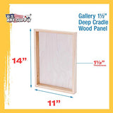 U.S. Art Supply 11" x 14" Birch Wood Paint Pouring Panel Boards, Gallery 1-1/2" Deep Cradle (Pack of 3) - Artist Depth Wooden Wall Canvases - Painting Mixed-Media Craft, Acrylic, Oil, Encaustic