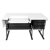 Sew Ready Eclipse Hobby Sewing Center Sewing Craft Table Sturdy Computer Desk with Drawers in Black/White, 13362