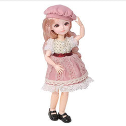 HUMEI 12inch BJD Dolls with Long Blonder Hair, Shirt Set with a hat and Shoes, Having Different Movable Jointed SD Doll Set for Girl as (Powder)