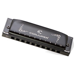 CONJURER Blues Harmonica for Kids Adult Beginners 10 Hole Diatonic Harmonica in D Key Phosphor Bronze Sound Spring Mouth Organ Blues Harp with Case, Key of C Matte black