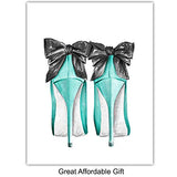 Tiffany Blue - Glam Wall Art - Designer Perfume, Shoes, Handbags - High Fashion Design Gift for Fashionista - Luxury Couture Wall Decor Poster Print Picture Set for Women, Girls Bedroom, Teens Room