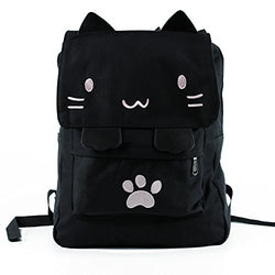 Black College Cute Cat Embroidery Canvas School Backpack Bags for Kids Kitty(Pink)