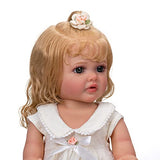 RXDOLL 22 inch Realistic Reborn Baby Doll with Blonde Curly Hair Girl Reborn Baby Dolls Silicone Full Body Reborn Toddler Dolls with Weeding Dress for Girls Birhtday Gift