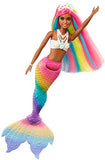 Barbie Dreamtopia Rainbow Magic Mermaid Doll with Rainbow Hair and Water-Activated Color Change Feature, Gift for 3 to 7 Year Olds