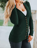 Traleubie Women's Long Sleeve V-Neck Button Down Knit Open Front Cardigan Sweater Dark Green M
