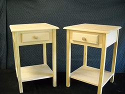 Set of 2 unfinished Beveled edge Pine End Table, Night Stand w/shelf