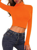 MSBASIC Woman Under Shirts Orange Crop Top Turkey Shirt for Women Orange S