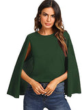 Romwe Women's Elegant Cape Cloak Sleeve Round Neck Party Top Blouse Green X-Large