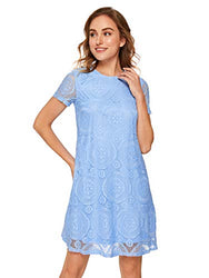 Romwe Women's Short Sleeve Summer Lace Wide Hem Dress Sky Blue_no Stretchy Medium