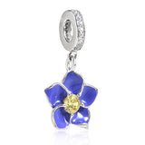 Orchid Charm 925 Sterling Silver with Transparent Cz Stone and blue Flower Pendant Charm fit Charms