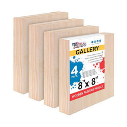 U.S. Art Supply 8" x 8" Birch Wood Paint Pouring Panel Boards, Gallery 1-1/2" Deep Cradle (Pack of 4) - Artist Depth Wooden Wall Canvases - Painting Mixed-Media Craft, Acrylic, Oil, Encaustic