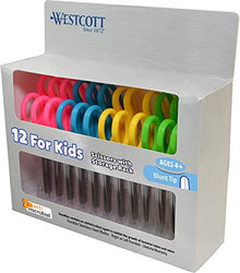 Westcott 5’’ Blunt Scissors For Kids With Anti-Microbial Protection, Assorted, Pack of 12 (14871)
