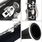 VANPHY Bb Clarinet for Student Beginner, B Flat 17 Nickel-plated Keys Clarinet with Case, Stand, Strap, 2 Barrels, 8 Mouthpiece Cushion, White Gloves, Cleaning Kit (Black)