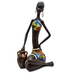 Rockin Statue African Figurine Sculpture Colorful Dress Sitting Lady Figurine Statue Decor