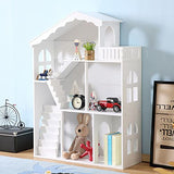 Dollhouse for Kids ,Bookcase Bookshelf Doll House Wooden Toys Books Storage Organiser Shelf, Gift for Children with 3 Tier Display Shelving Unit White Storage Rack