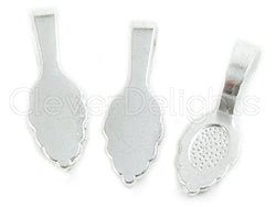 CleverDelights 25 Medium Leaf Bails - 26x8mm - Shiny Silver Color - Medium Glue On Bails - Scrabble